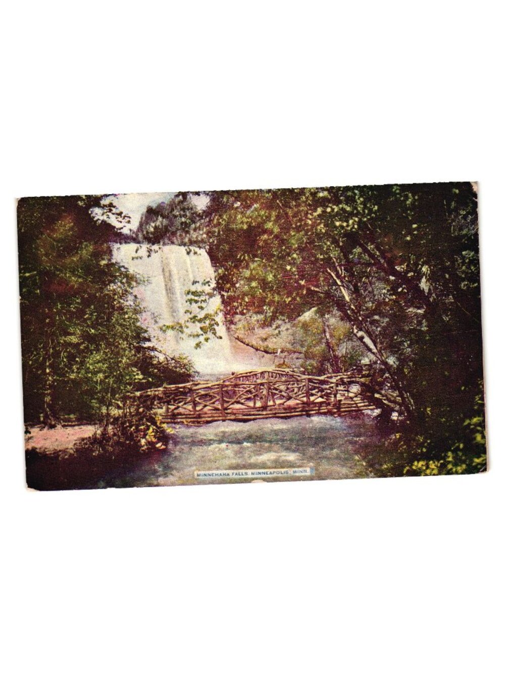 Minnehaha Falls Minneapolis Minn Vintage Postcard Waterfall Bridge Unused Water